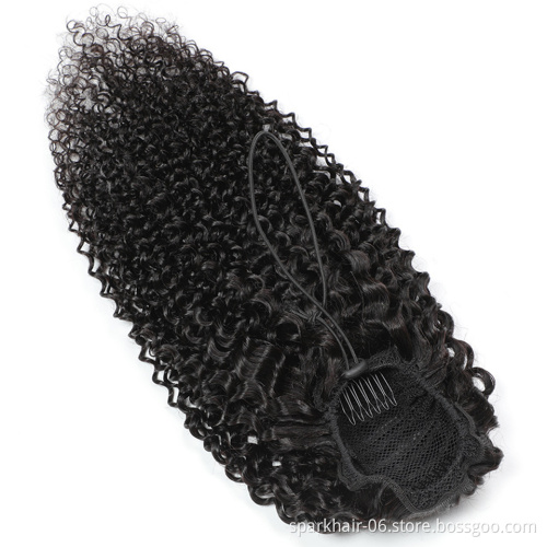 10A Human Hair Extensions With Clip In Drawstring Ponytail Straight Remy Brazilian Curly Wrap Ponytails for African American